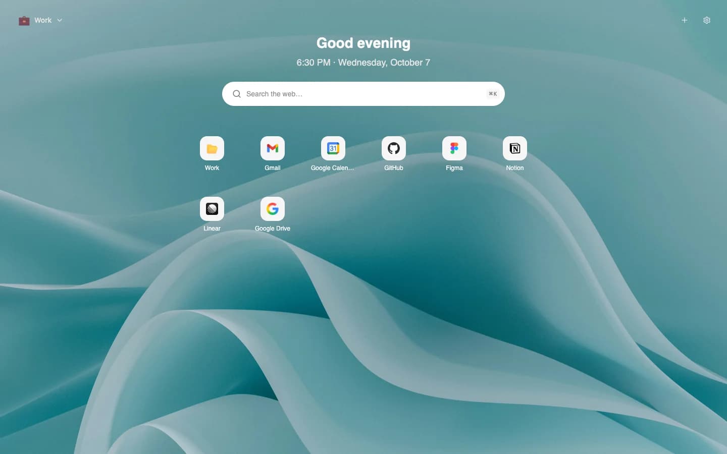 Ember Tabs, a personal new tab with bookmarks and a calm blue background